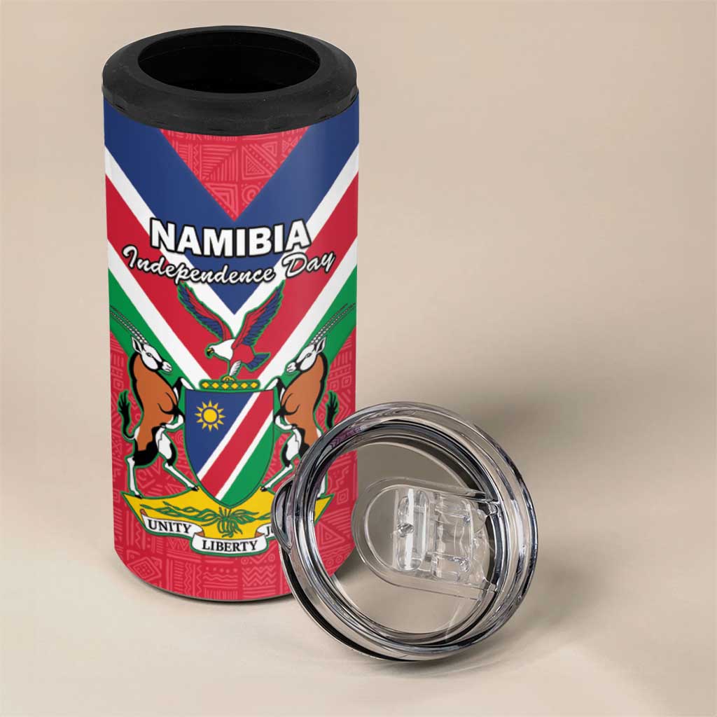 Personalised Namibia 4 in 1 Can Cooler Tumbler Coat Of Arms With Flag Map - Happy Independence Day LT15