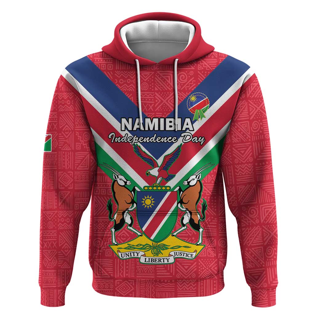 Personalised Namibia Independence Day Hoodie Coat Of Arms With Flag Map LT15