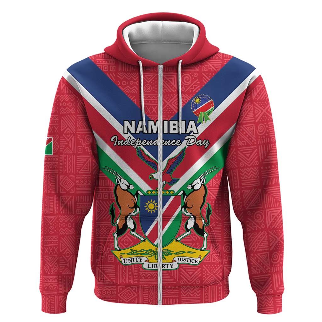 Personalised Namibia Independence Day Hoodie Coat Of Arms With Flag Map LT15