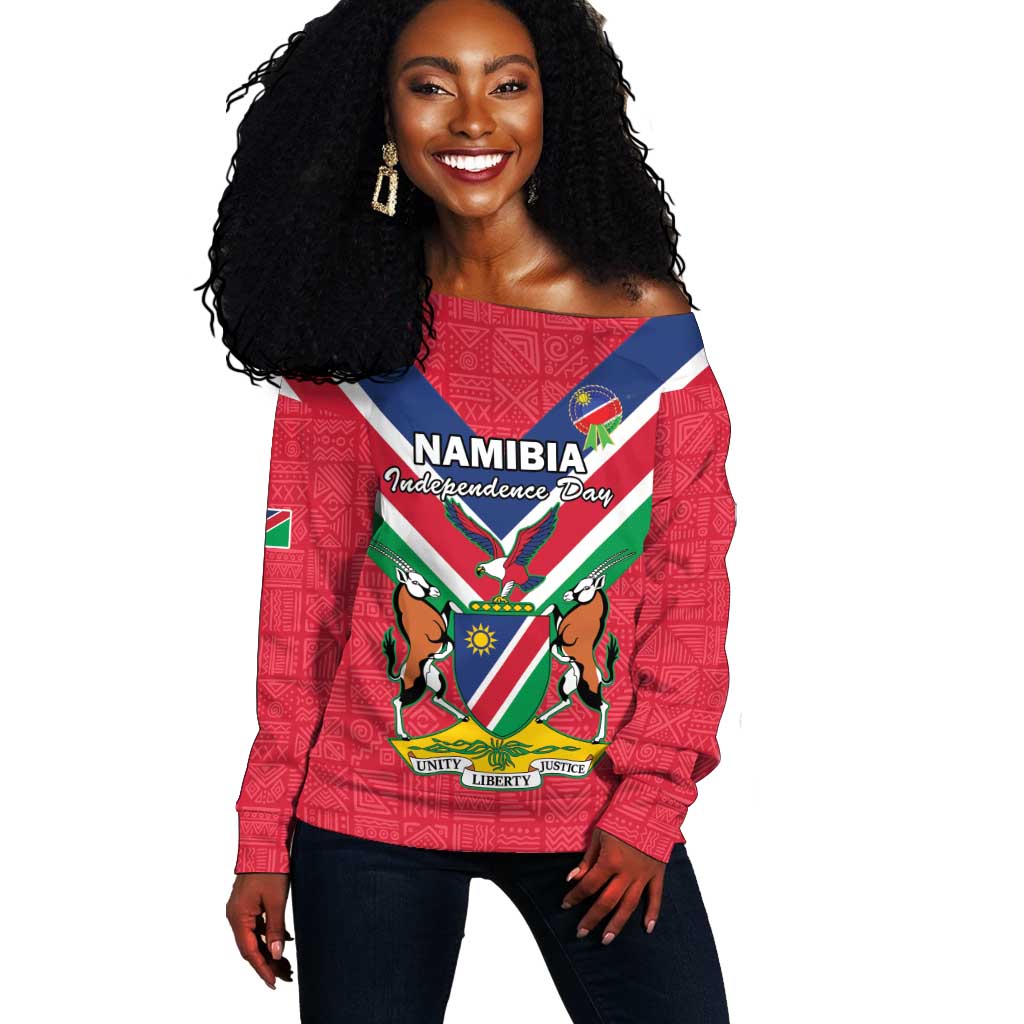 Personalised Namibia Off Shoulder Sweater Coat Of Arms With Flag Map - Happy Independence Day LT15