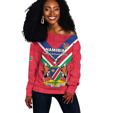 Personalised Namibia Off Shoulder Sweater Coat Of Arms With Flag Map - Happy Independence Day LT15