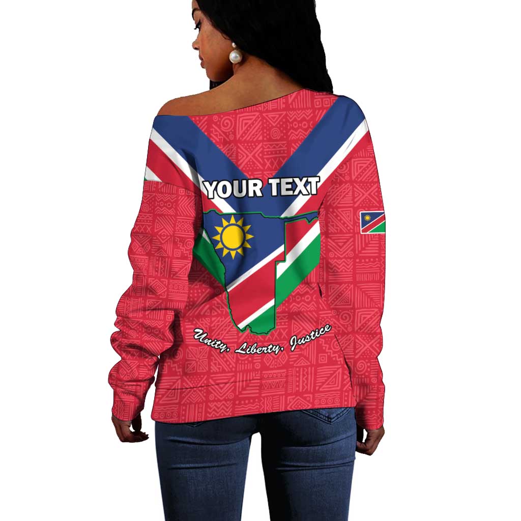 Personalised Namibia Off Shoulder Sweater Coat Of Arms With Flag Map - Happy Independence Day LT15