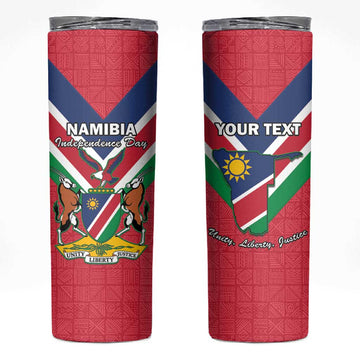 Personalised Namibia Skinny Tumbler Coat Of Arms With Flag Map - Happy Independence Day LT15