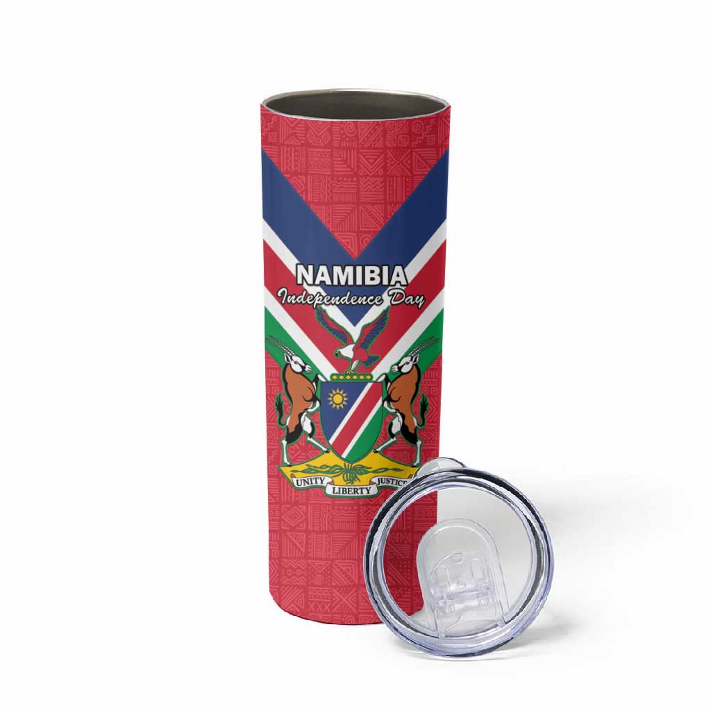 Personalised Namibia Skinny Tumbler Coat Of Arms With Flag Map - Happy Independence Day LT15