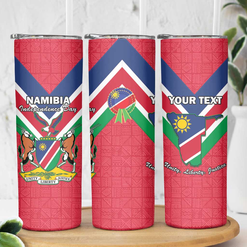 Personalised Namibia Skinny Tumbler Coat Of Arms With Flag Map - Happy Independence Day LT15