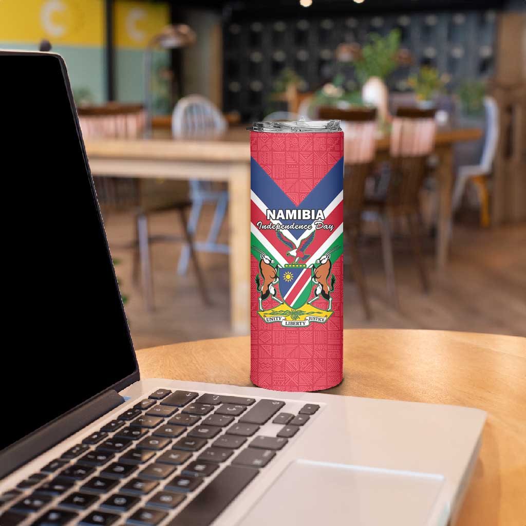 Personalised Namibia Skinny Tumbler Coat Of Arms With Flag Map - Happy Independence Day LT15