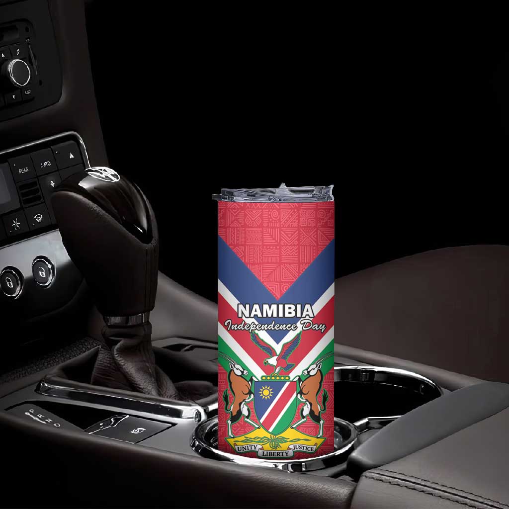 Personalised Namibia Skinny Tumbler Coat Of Arms With Flag Map - Happy Independence Day LT15