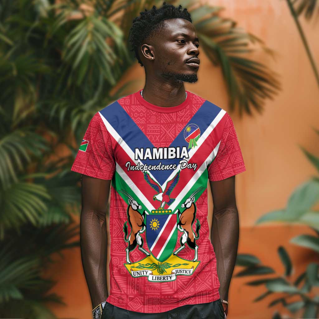 Personalised Namibia T shirt Coat Of Arms With Flag Map - Happy Independence Day LT15