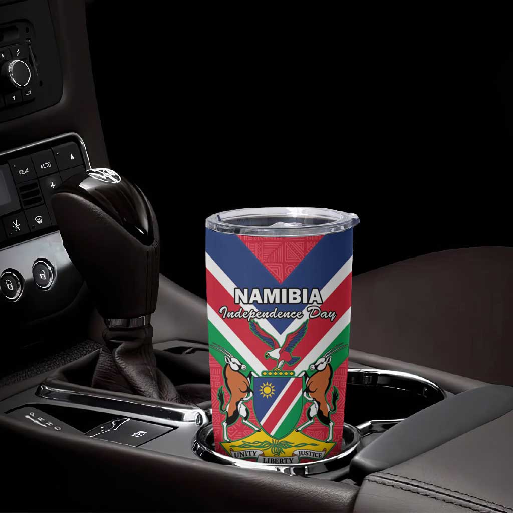 Personalised Namibia Tumbler Cup Coat Of Arms With Flag Map - Happy Independence Day LT15