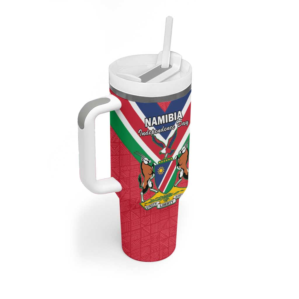 Personalised Namibia Tumbler With Handle Coat Of Arms With Flag Map - Happy Independence Day LT15