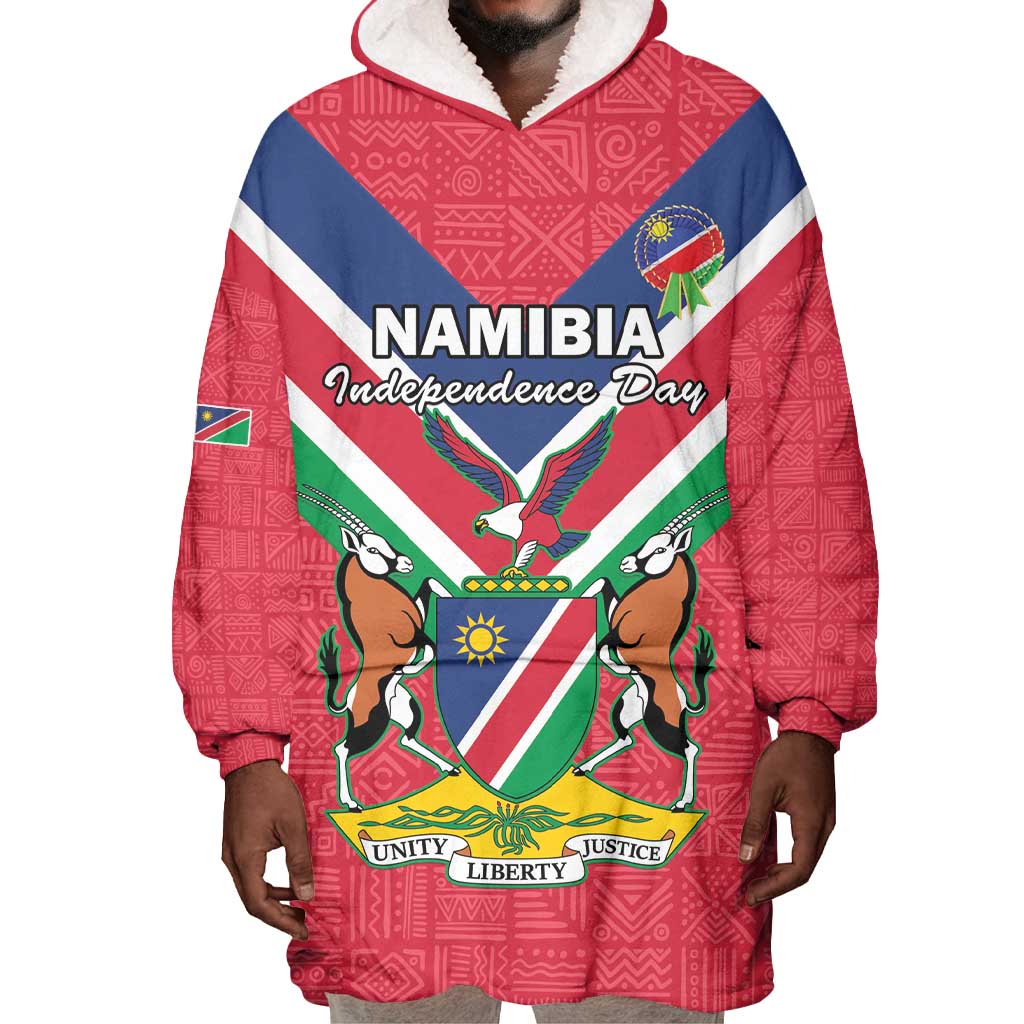 Personalised Namibia Wearable Blanket Hoodie Coat Of Arms With Flag Map - Happy Independence Day LT15