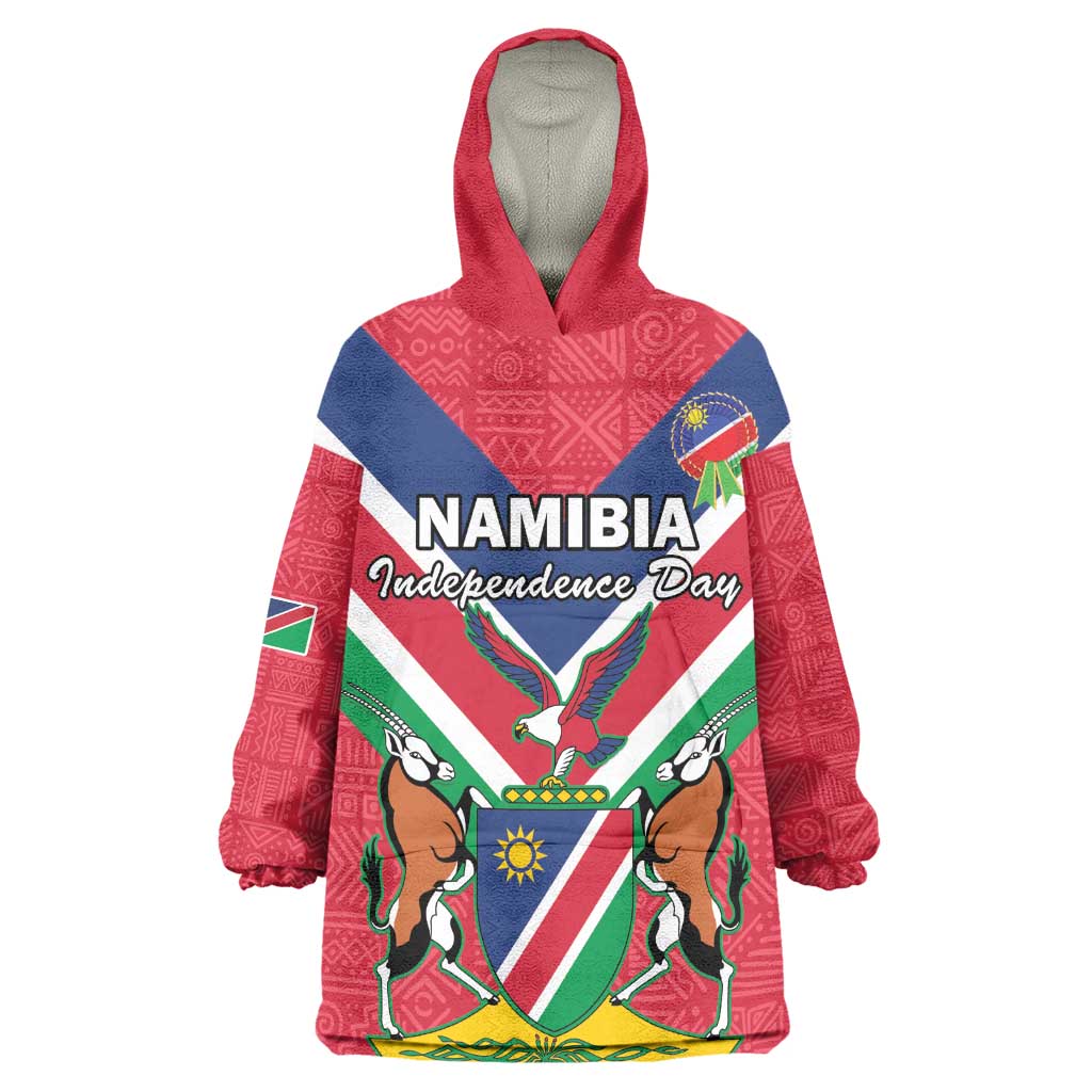 Personalised Namibia Wearable Blanket Hoodie Coat Of Arms With Flag Map - Happy Independence Day LT15