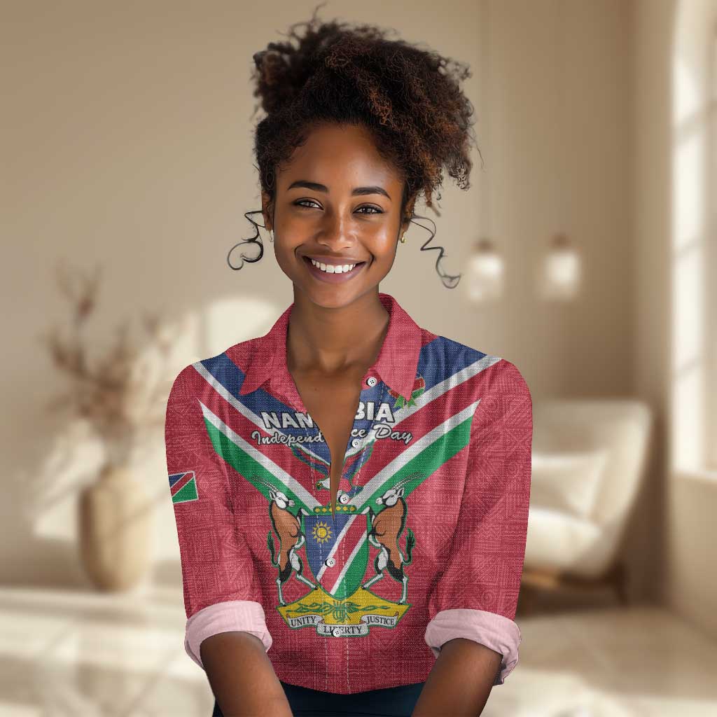 Personalised Namibia Women Casual Shirt Coat Of Arms With Flag Map - Happy Independence Day LT15