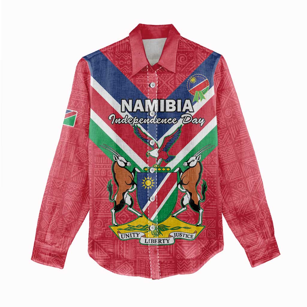Personalised Namibia Women Casual Shirt Coat Of Arms With Flag Map - Happy Independence Day LT15