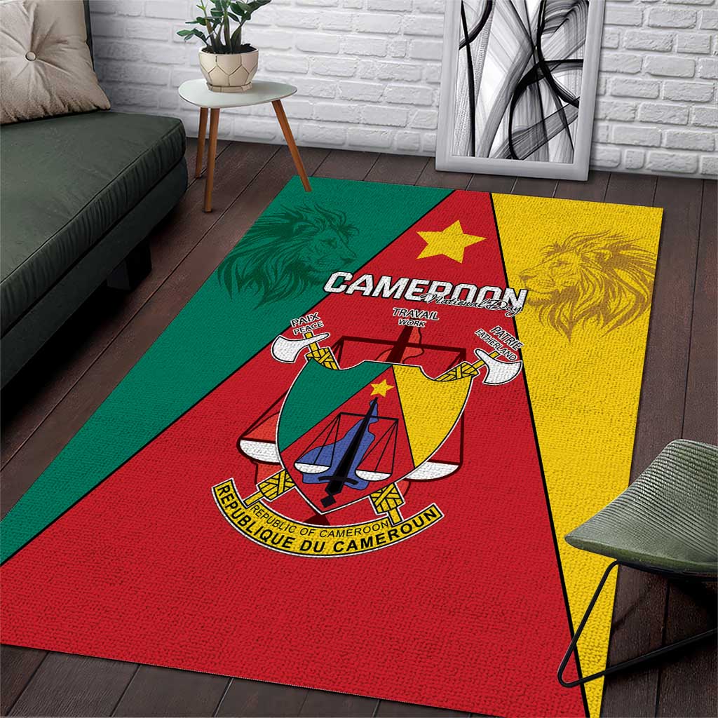 Cameroon National Day Area Rug Lion Mix Coat Of Arms Style LT15