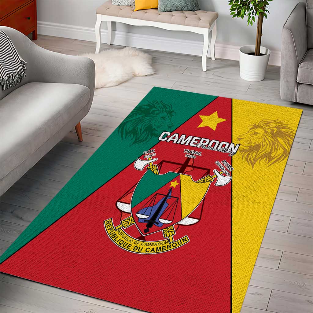 Cameroon National Day Area Rug Lion Mix Coat Of Arms Style LT15