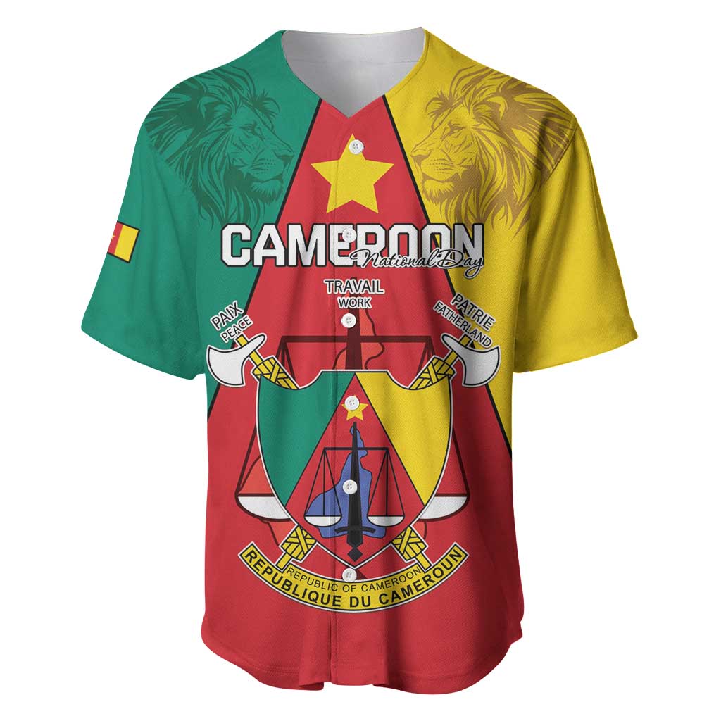 Personalised Cameroon National Day Baseball Jersey Lion Mix Coat Of Arms Style LT15