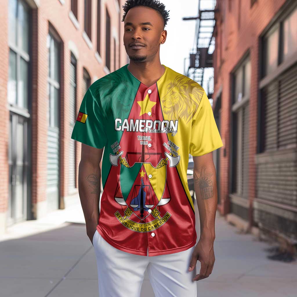 Personalised Cameroon National Day Baseball Jersey Lion Mix Coat Of Arms Style LT15