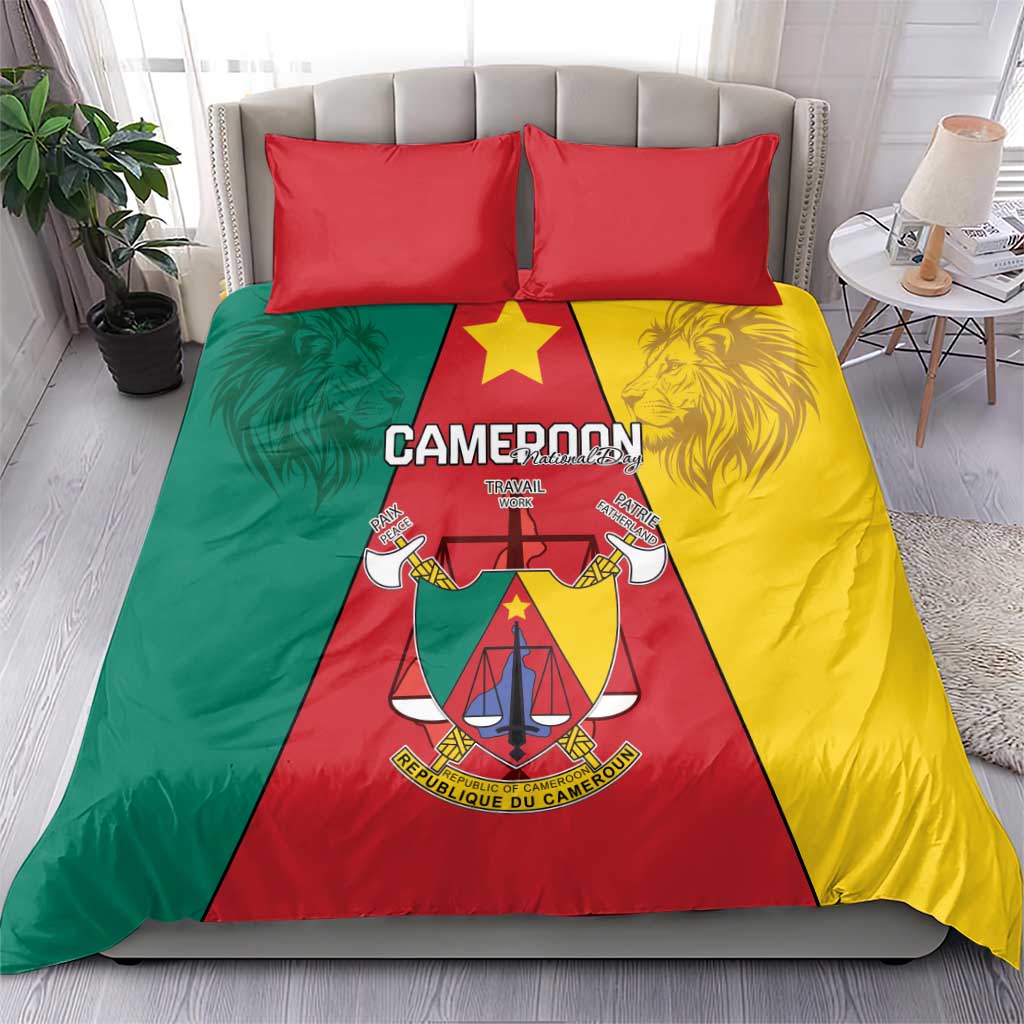 Cameroon National Day Bedding Set Lion Mix Coat Of Arms Style LT15