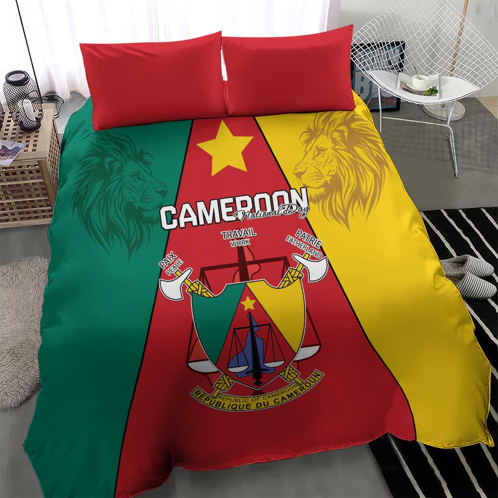 Cameroon National Day Bedding Set Lion Mix Coat Of Arms Style LT15