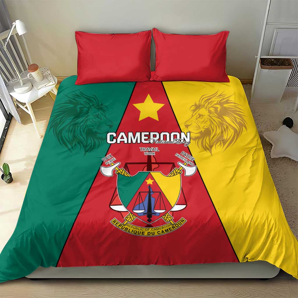 Cameroon National Day Bedding Set Lion Mix Coat Of Arms Style LT15