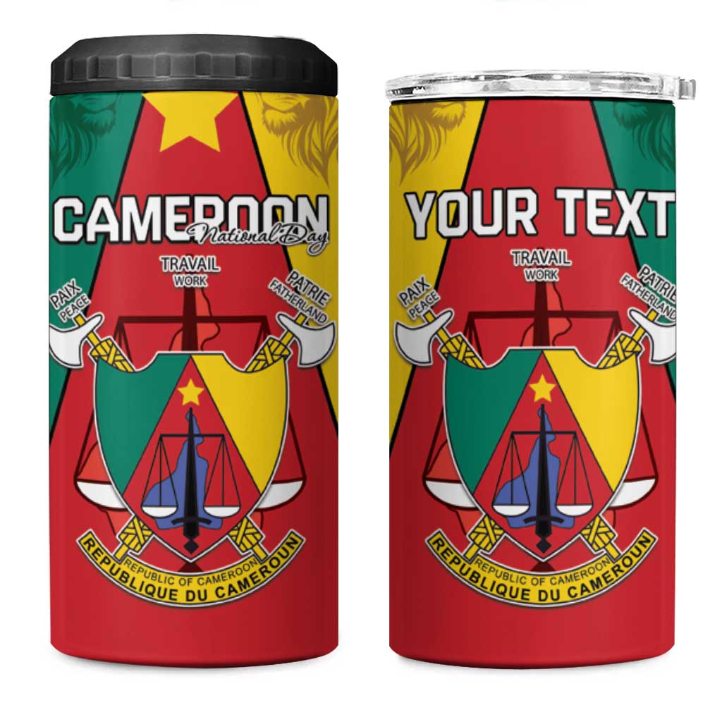 Personalised Cameroon National Day 4 in 1 Can Cooler Tumbler Lion Mix Coat Of Arms Style LT15