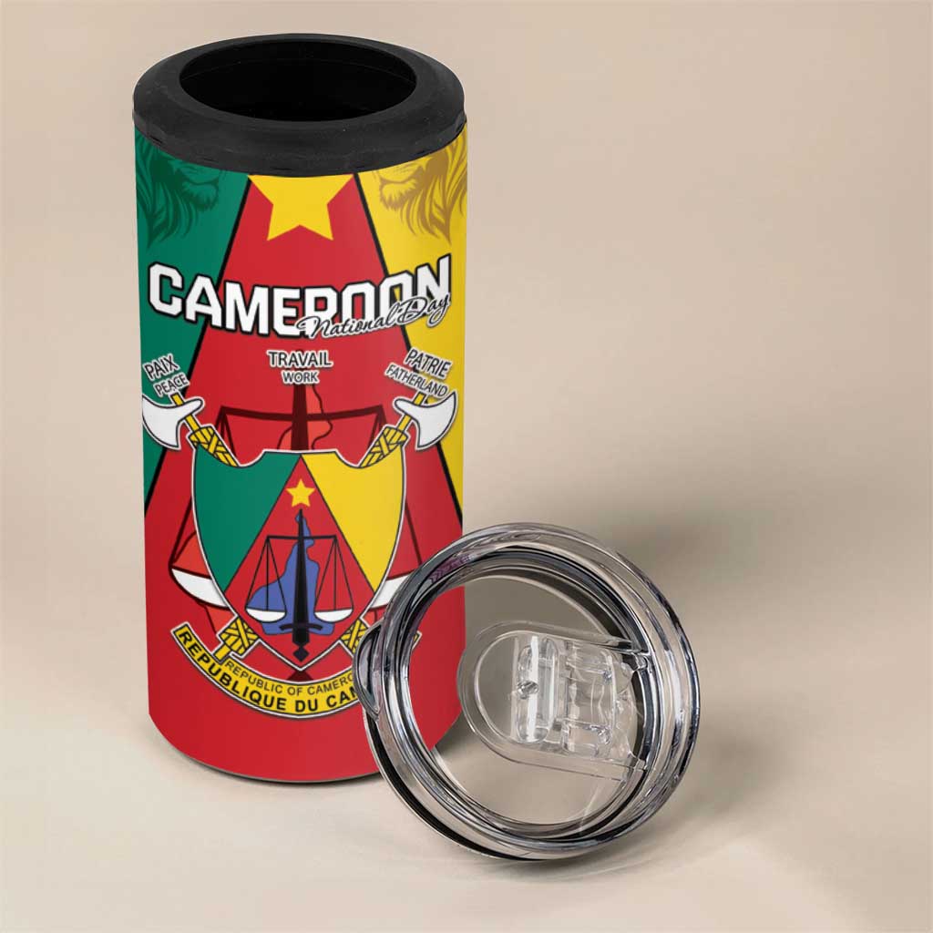 Personalised Cameroon National Day 4 in 1 Can Cooler Tumbler Lion Mix Coat Of Arms Style LT15