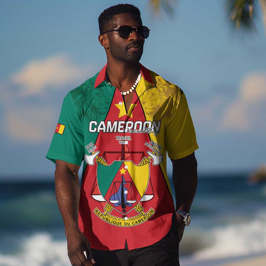 Personalised Cameroon National Day Hawaiian Shirt Lion Mix Coat Of Arms Style LT15