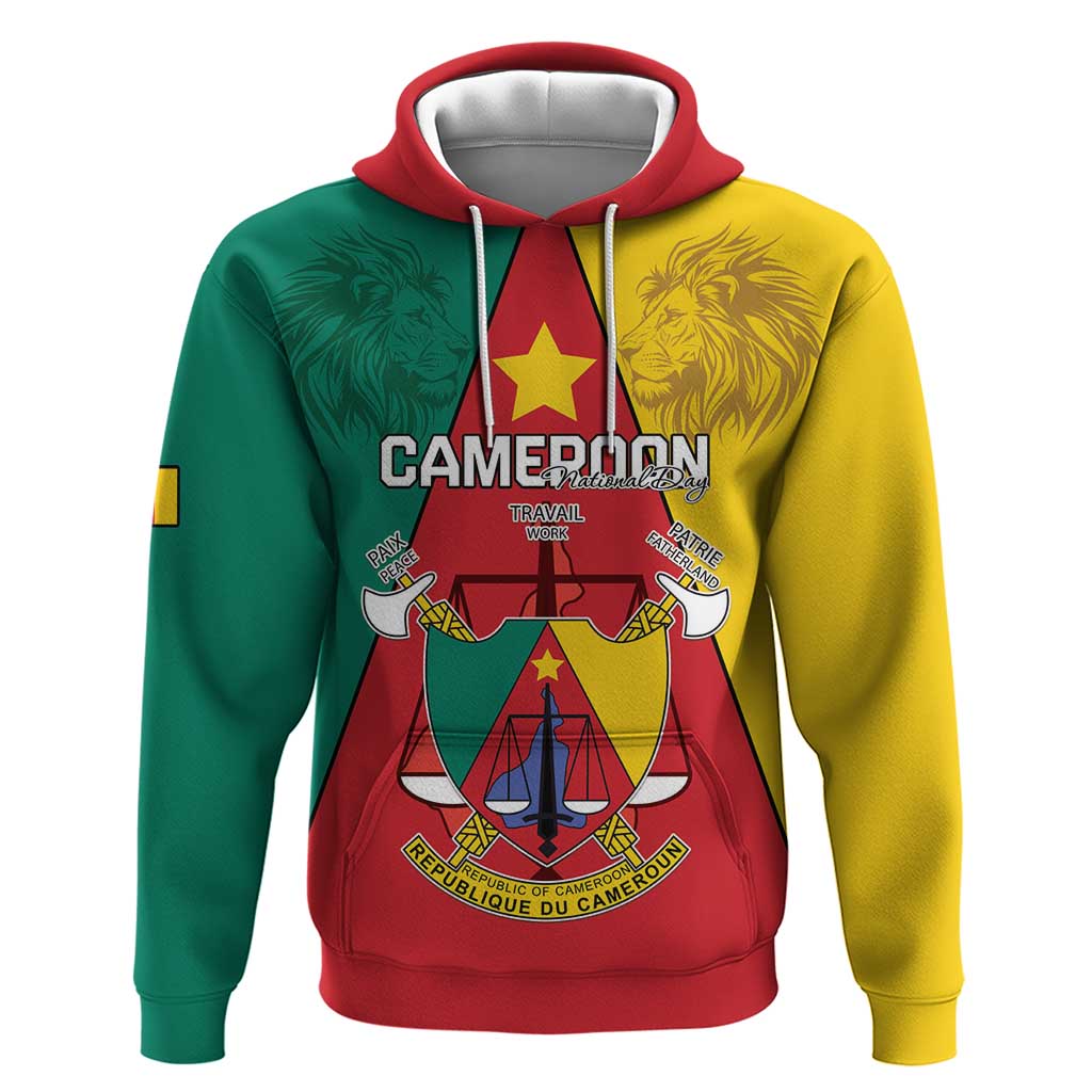 Personalised Cameroon National Day Hoodie Coat Of Arms With Lion LT15