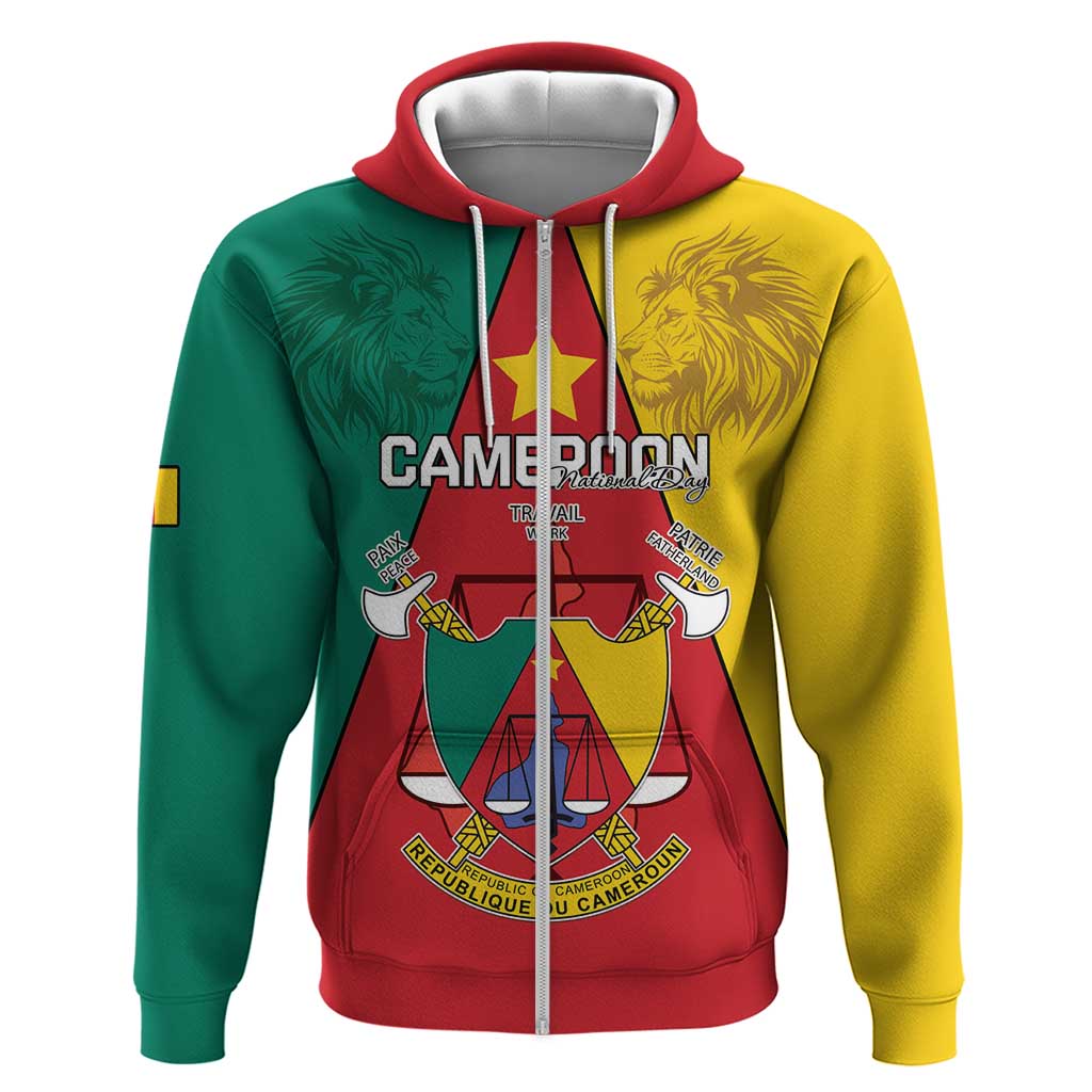 Personalised Cameroon National Day Hoodie Coat Of Arms With Lion LT15
