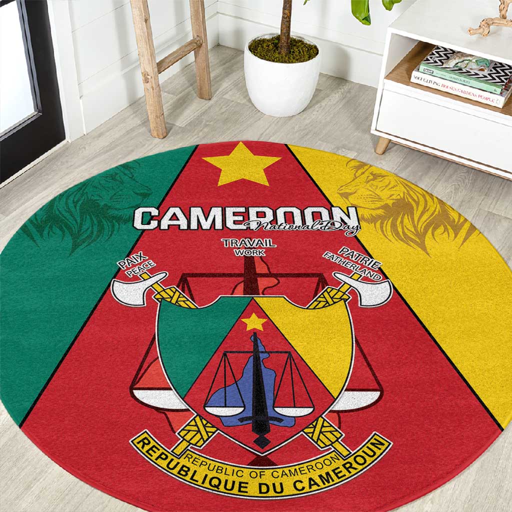 Cameroon National Day Round Carpet Lion Mix Coat Of Arms Style LT15