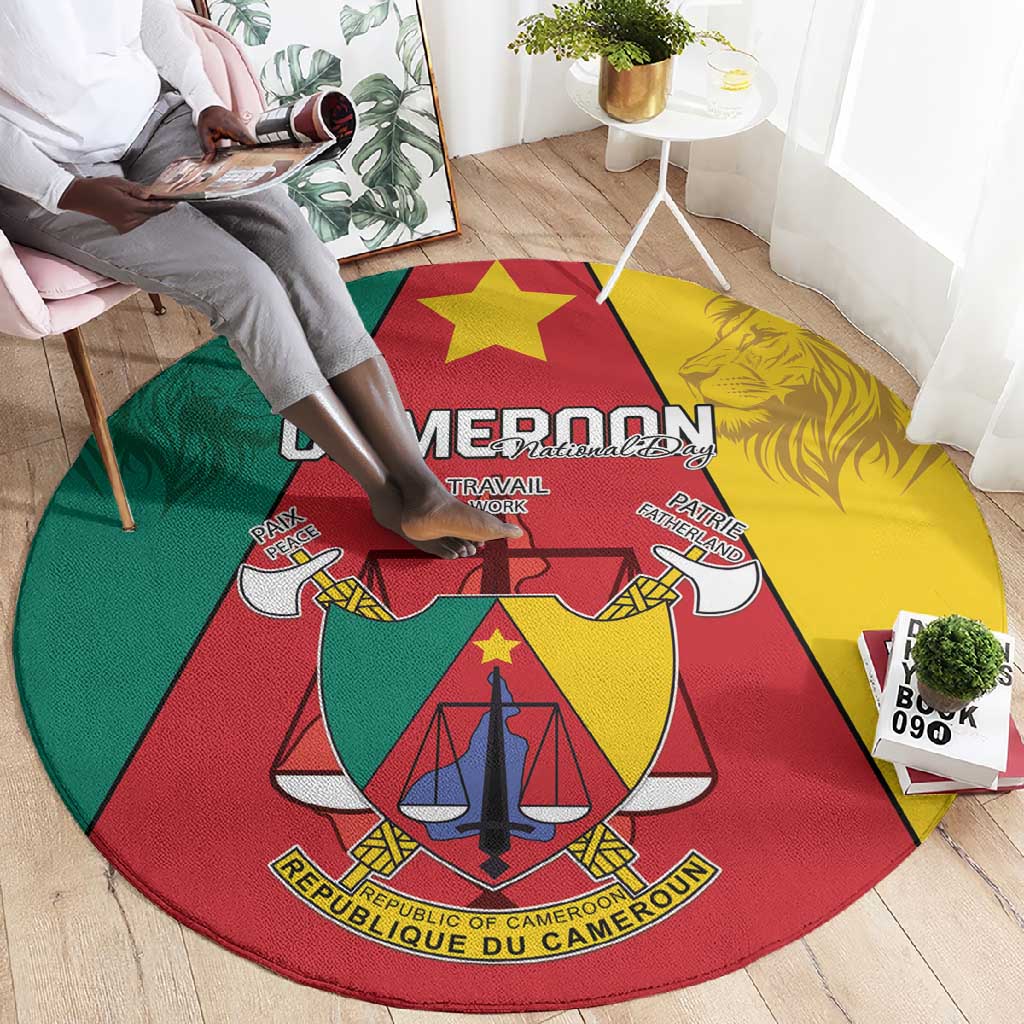 Cameroon National Day Round Carpet Lion Mix Coat Of Arms Style LT15
