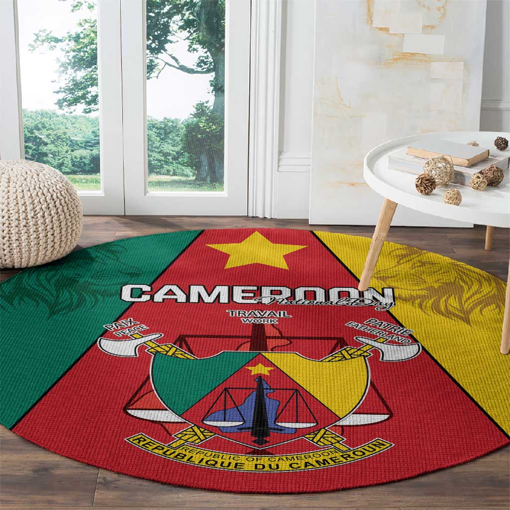 Cameroon National Day Round Carpet Lion Mix Coat Of Arms Style LT15
