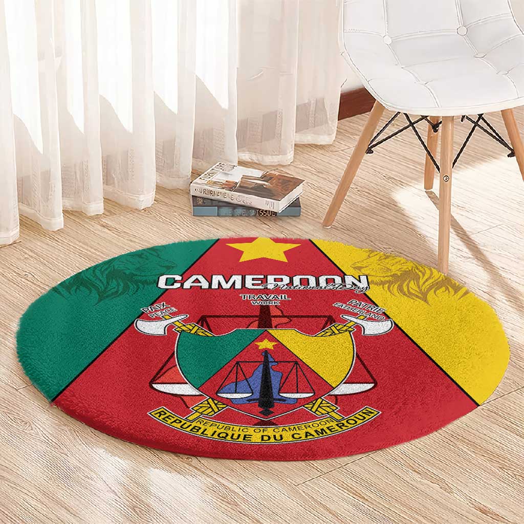 Cameroon National Day Round Carpet Lion Mix Coat Of Arms Style LT15