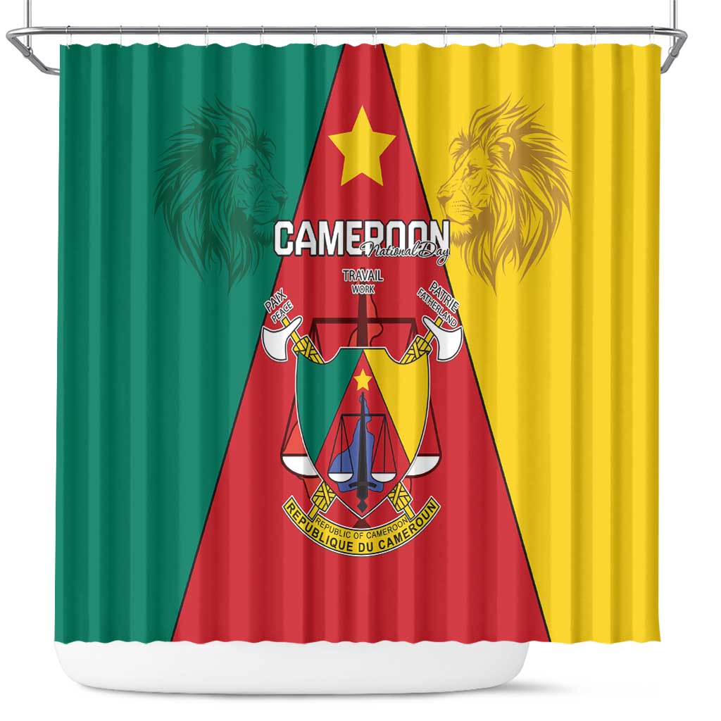 Cameroon National Day Shower Curtain Coat Of Arms With Lion LT15