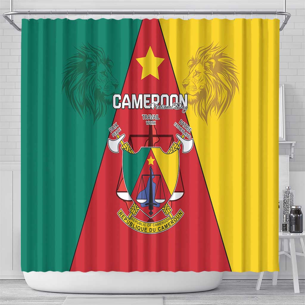 Cameroon National Day Shower Curtain Coat Of Arms With Lion LT15