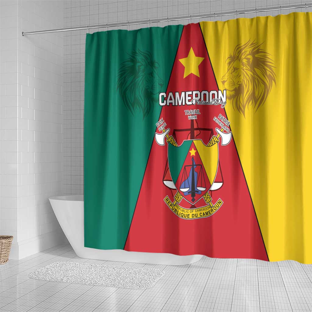 Cameroon National Day Shower Curtain Coat Of Arms With Lion LT15
