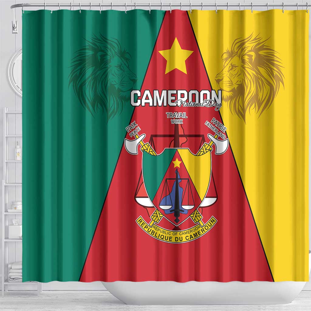 Cameroon National Day Shower Curtain Coat Of Arms With Lion LT15