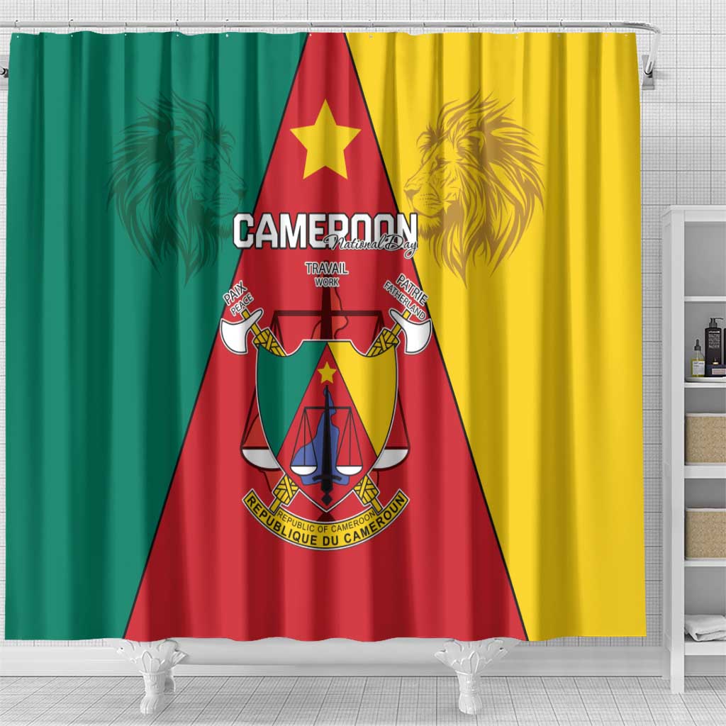 Cameroon National Day Shower Curtain Coat Of Arms With Lion LT15