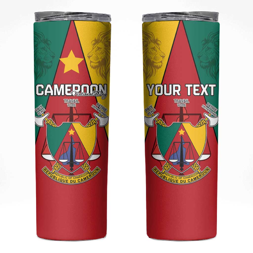 Personalised Cameroon National Day Skinny Tumbler Lion Mix Coat Of Arms Style LT15