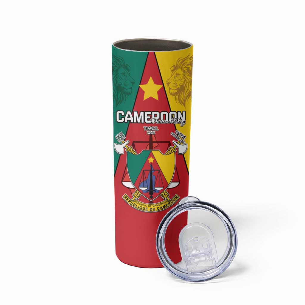 Personalised Cameroon National Day Skinny Tumbler Lion Mix Coat Of Arms Style LT15