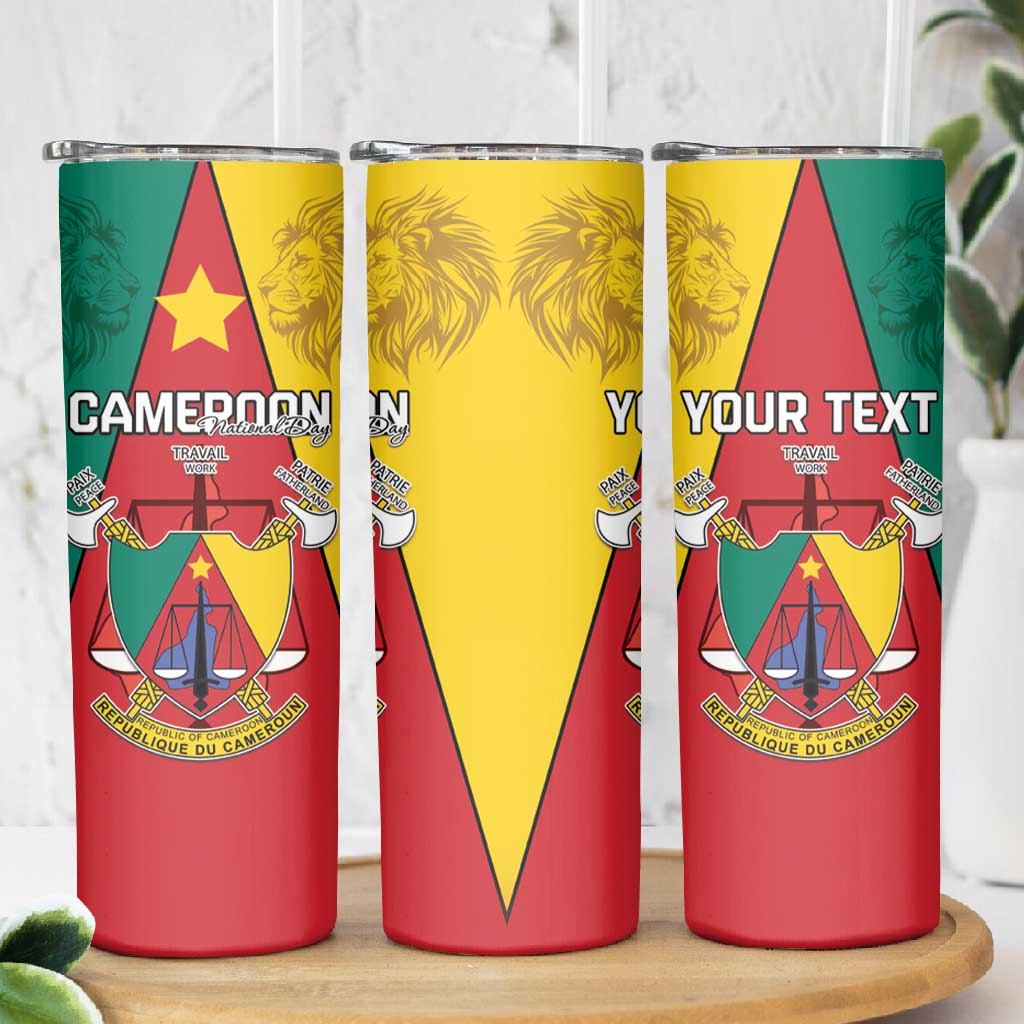 Personalised Cameroon National Day Skinny Tumbler Lion Mix Coat Of Arms Style LT15