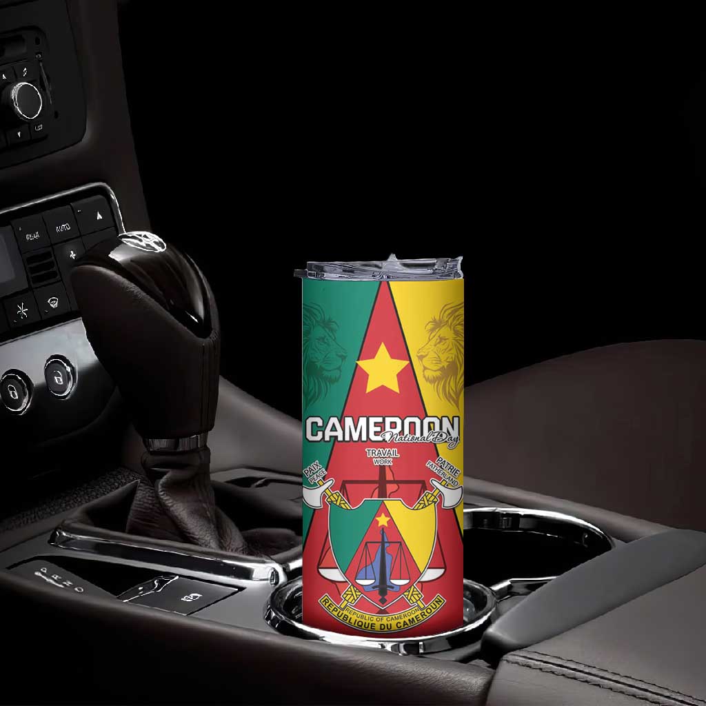 Personalised Cameroon National Day Skinny Tumbler Lion Mix Coat Of Arms Style LT15