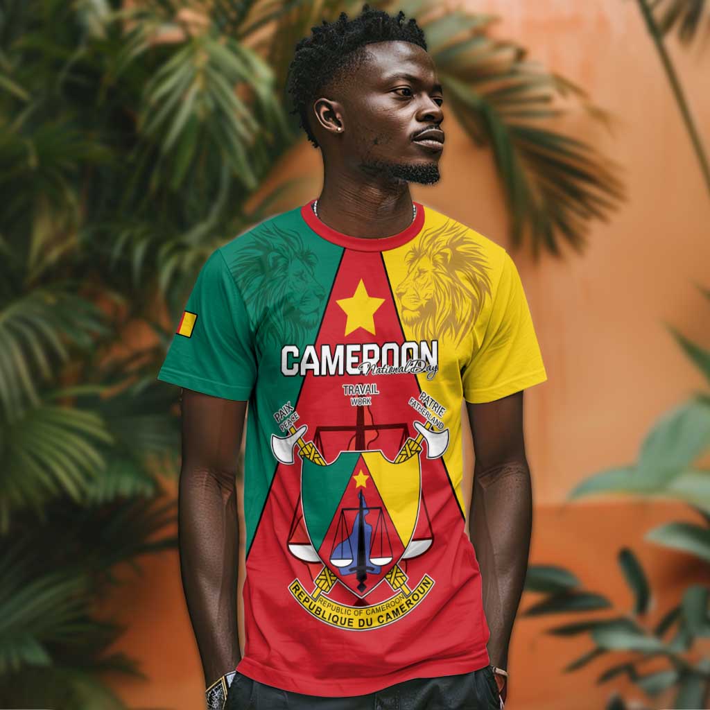 Personalised Cameroon National Day T shirt Lion Mix Coat Of Arms Style LT15