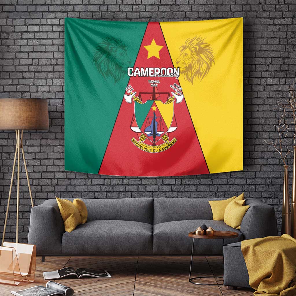 Cameroon National Day Tapestry Lion Mix Coat Of Arms Style LT15