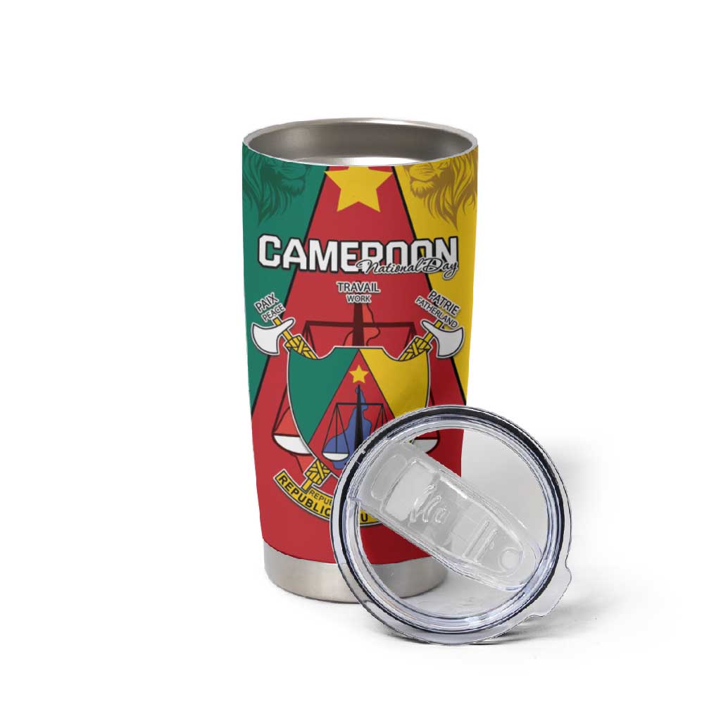 Personalised Cameroon National Day Tumbler Cup Lion Mix Coat Of Arms Style LT15