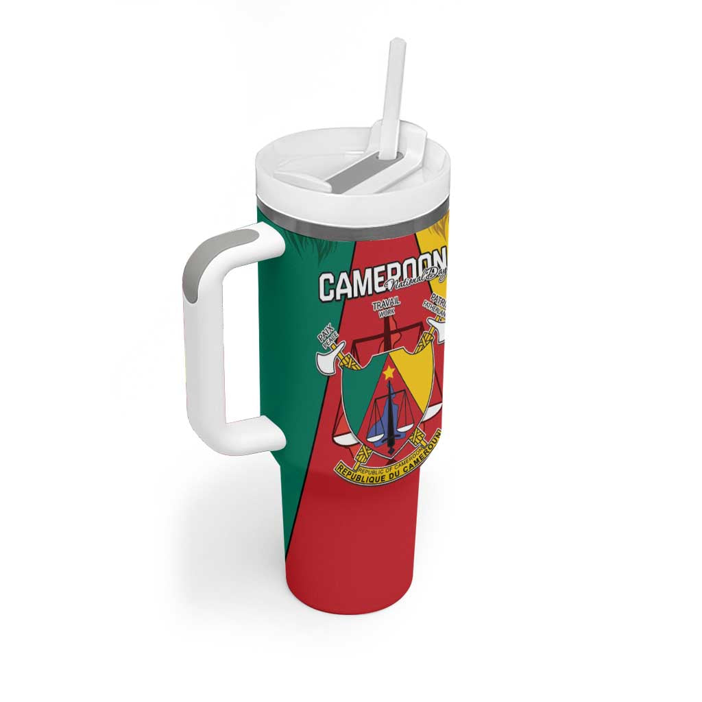 Personalised Cameroon National Day Tumbler With Handle Lion Mix Coat Of Arms Style LT15