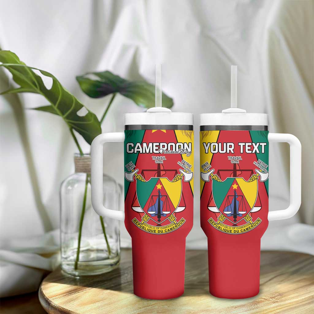 Personalised Cameroon National Day Tumbler With Handle Lion Mix Coat Of Arms Style LT15