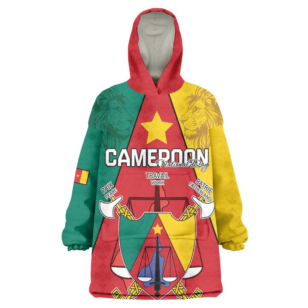 Personalised Cameroon National Day Wearable Blanket Hoodie Lion Mix Coat Of Arms Style LT15