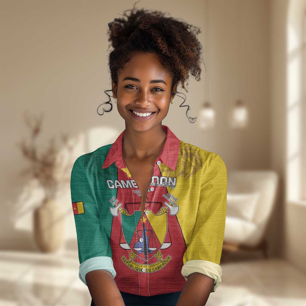 Personalised Cameroon National Day Women Casual Shirt Lion Mix Coat Of Arms Style LT15